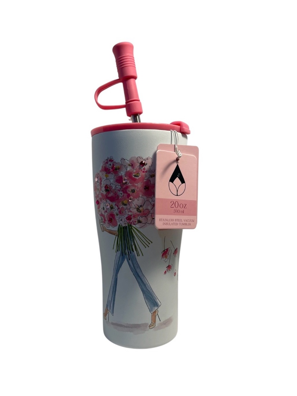 Wellness 20oz Stainless Steel Insulated Tumbler Girl w/Bouquet - NWT **